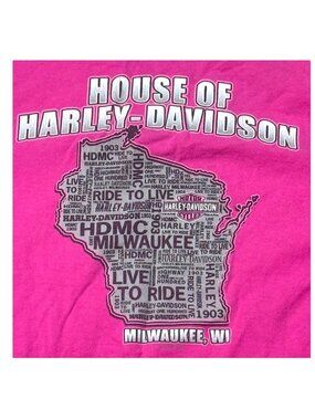 Harley-Davidson Pink Graphic Womens Tee M Milwaukee WI Tshirt Biker Motorcycles